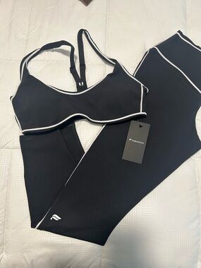 Fabletics Black Sports Bra and Leggings with White Trim